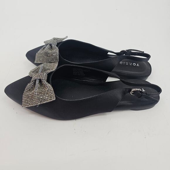 Torrid Black Embellished Bow Pointed Toe Slingback Flat Shoe 10 WW Coquette - Picture 3 of 10